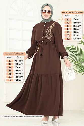 moda selvim Nakış Detaylı Aerobin Elbise PL9069 Kahve - Thumbnail