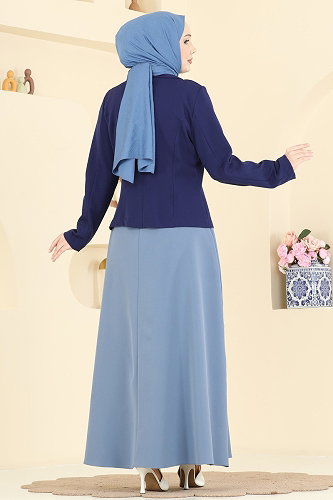 moda selvim Nakış Detaylı Ceketli Takım 2828SL432 Mavi&Laci - Thumbnail