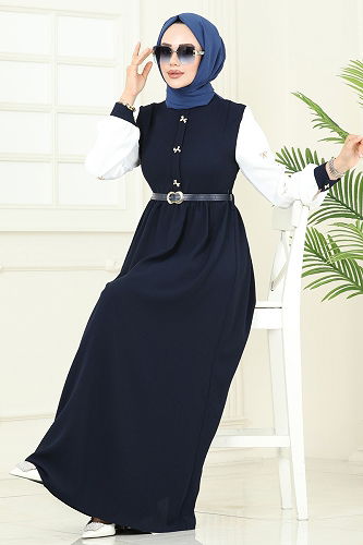 moda selvim Nakış Detaylı Krep Elbise 286ASN888 Laci - Thumbnail