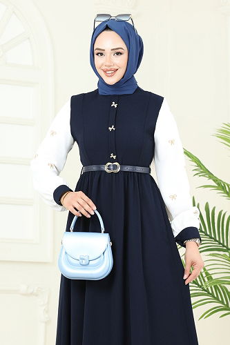 moda selvim Nakış Detaylı Krep Elbise 286ASN888 Laci - Thumbnail