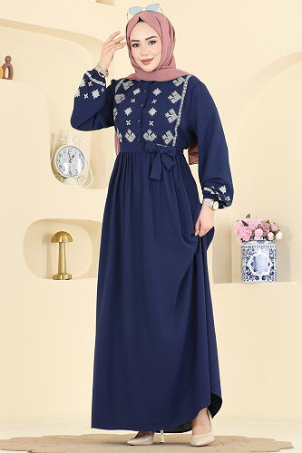 moda selvim Nakış Detaylı Krep Elbise 317ASN888 Laci - Thumbnail