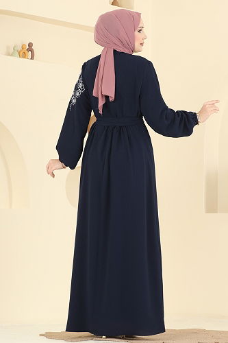 moda selvim Nakış Detaylı Krep Elbise 550ASN888 Laci - Thumbnail