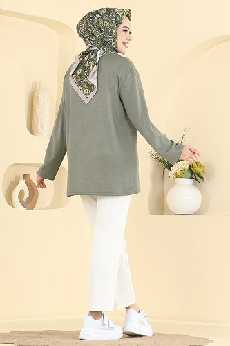 moda selvim Nakış Detaylı Modal Tunik 4575NFC1010 Çağla - Thumbnail