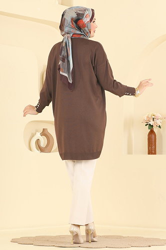 moda selvim Nakış İşlemeli Merserize Tunik 3303NVX1208 Açık Kahve - Thumbnail