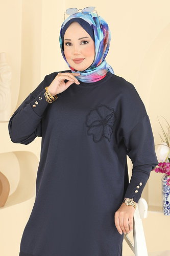 moda selvim Nakış İşlemeli Merserize Tunık 3303NVX1208 Laci - Thumbnail