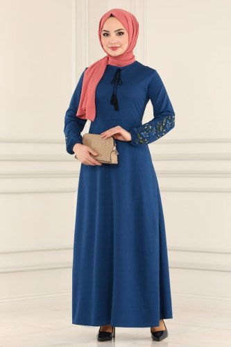 U.K.B. - Nakış İşlemeli Mira Elbise 1516UKB139 İndigo