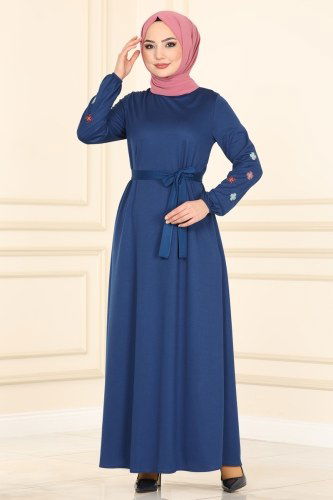 S.H. - Nakış İşlemeli Mira Elbise 1690SH396 İndigo