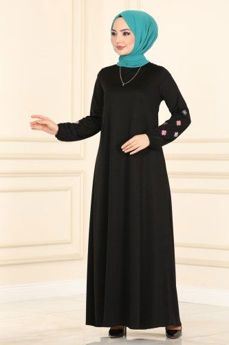 S.H. - Nakış İşlemeli Mira Elbise 1690SH396 Siyah
