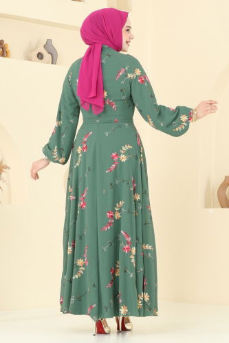 moda selvim Nakış İşlemeli Şifon Elbise 5682EDF311 Çağla - Thumbnail