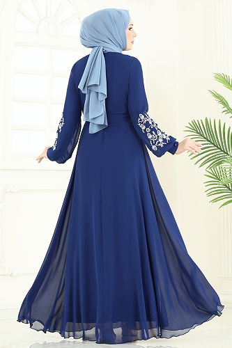 moda selvim Nakış İşlemeli Şifon Elbise 8022AB368 Laci - Thumbnail