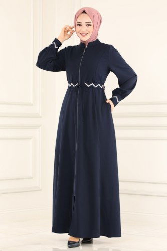 moda selvim Nakış İşlemeli Tesettür Ferace 4523AH193 Laci - Thumbnail