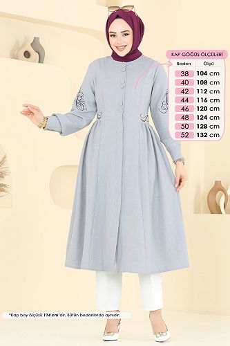 moda selvim Nakış İşlemeli Tesettür Kap 2645SL432 Gri - Thumbnail