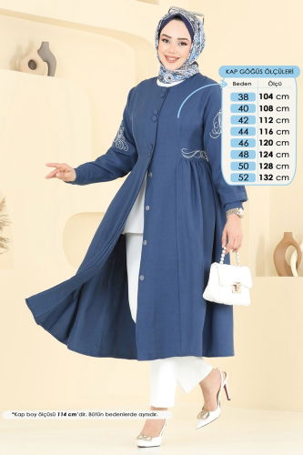 moda selvim Nakış İşlemeli Tesettür Kap 2645SL432 İndigo - Thumbnail