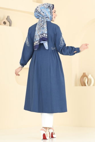 moda selvim Nakış İşlemeli Tesettür Kap 2645SL432 İndigo - Thumbnail