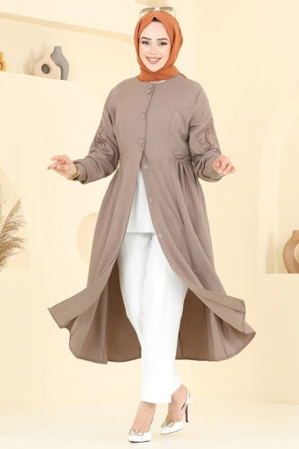 moda selvim Nakış İşlemeli Tesettür Kap 2645SL432 Koyu Vizyon - Thumbnail