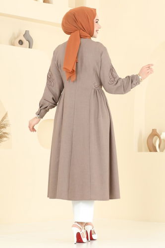 moda selvim Nakış İşlemeli Tesettür Kap 2645SL432 Koyu Vizyon - Thumbnail