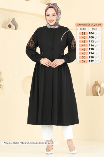 moda selvim Nakış İşlemeli Tesettür Kap 2645SL432 Siyah - Thumbnail