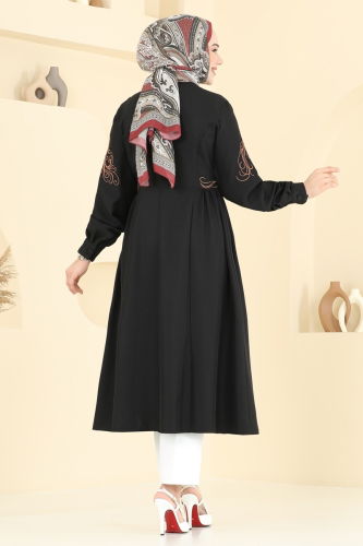 moda selvim Nakış İşlemeli Tesettür Kap 2645SL432 Siyah - Thumbnail
