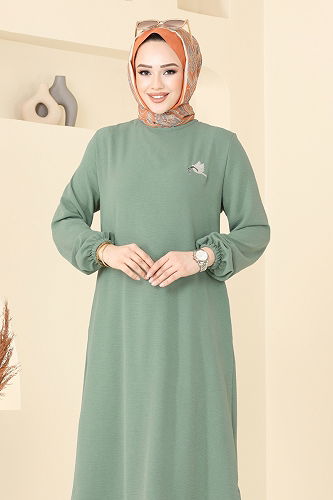 moda selvim Nakış İşlemeli Tesettür Takım PL9143 Çağla - Thumbnail