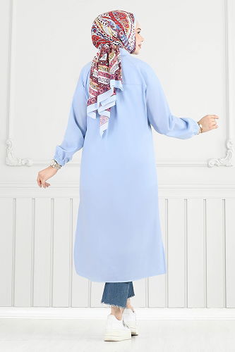 moda selvim Nakış İşlemeli Tesettür Tunik 4095PM271 Bebe Mavisi - Thumbnail