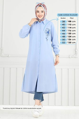 moda selvim Nakış İşlemeli Tesettür Tunik 4095PM271 Bebe Mavisi - Thumbnail