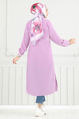 moda selvim Nakış İşlemeli Tesettür Tunik 4095PM271 Lila - Thumbnail