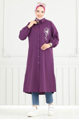 P.R.M. - Nakış İşlemeli Tesettür Tunik 4095PM271 Mor