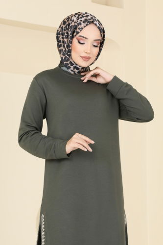 moda selvim Nakış İşlemeli Tunik 2678AYD574 Haki - Thumbnail