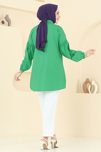 moda selvim Nakış İşlemeli Tunik 4060ASN888 Benetton Yeşili - Thumbnail