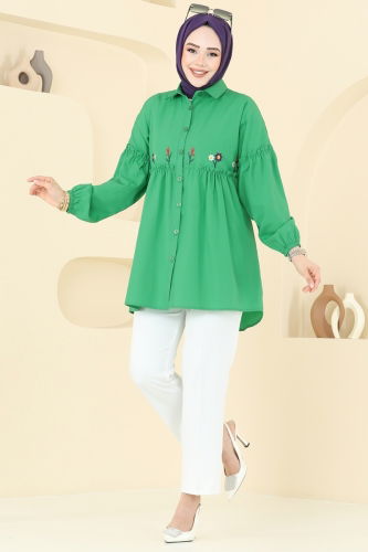 moda selvim Nakış İşlemeli Tunik 4060ASN888 Benetton Yeşili - Thumbnail