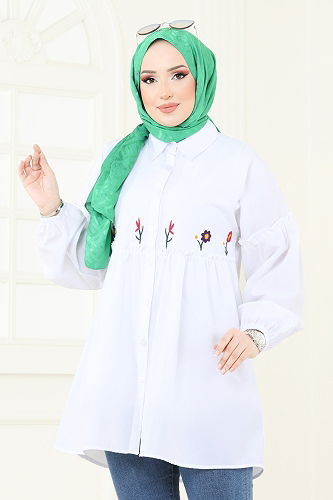 moda selvim Nakış İşlemeli Tunik 4060ASN888 Ekru - Thumbnail