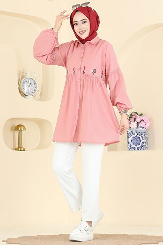 moda selvim Nakış İşlemeli Tunik 4060ASN888 Gül Kurusu - Thumbnail