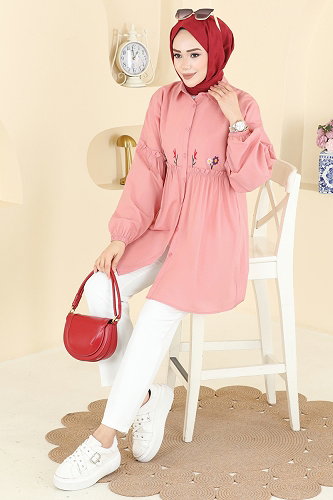 moda selvim Nakış İşlemeli Tunik 4060ASN888 Gül Kurusu - Thumbnail