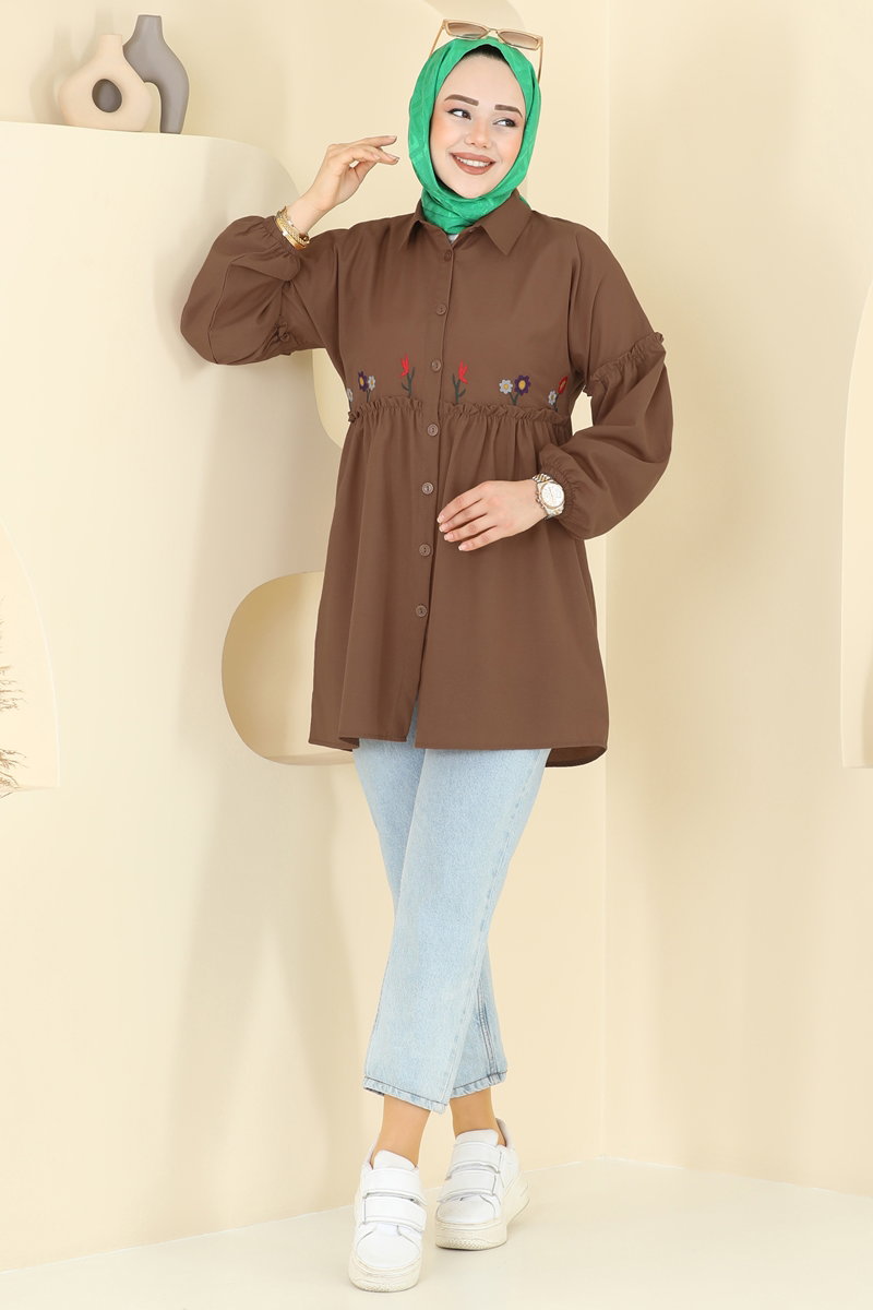 Nakış İşlemeli Tunik 4060ASN888 Kahve