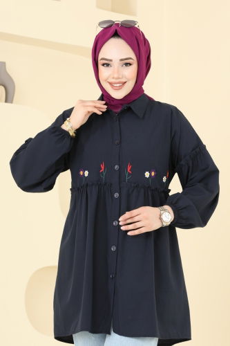 moda selvim Nakış İşlemeli Tunik 4060ASN888 Laci - Thumbnail