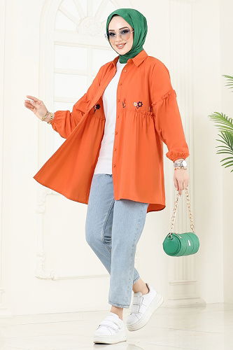 moda selvim Nakış İşlemeli Tunik 4060ASN888 Oranj - Thumbnail