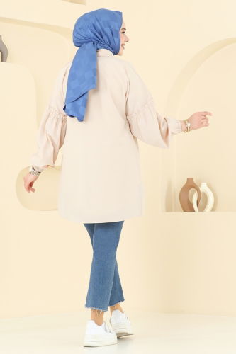 moda selvim Nakış İşlemeli Tunik 4060ASN888 Taş - Thumbnail