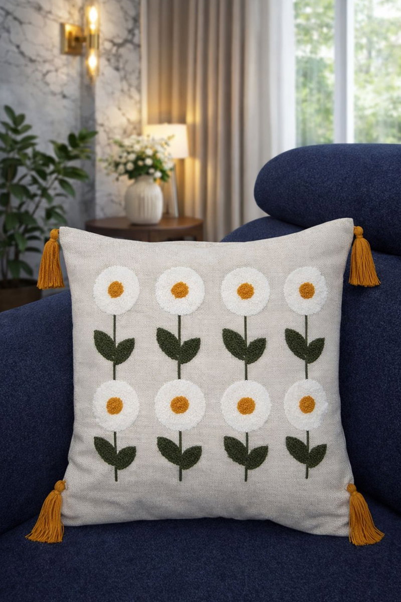 Nakışlı Kırlent Kılıfı 1018HB1195 Desen 2 Oranj&Ekru