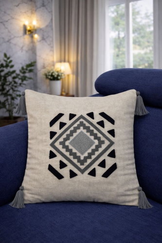 H.B. - Nakışlı Kırlent Kılıfı 1018HB1195 Desen 3 Antrasit&Siyah