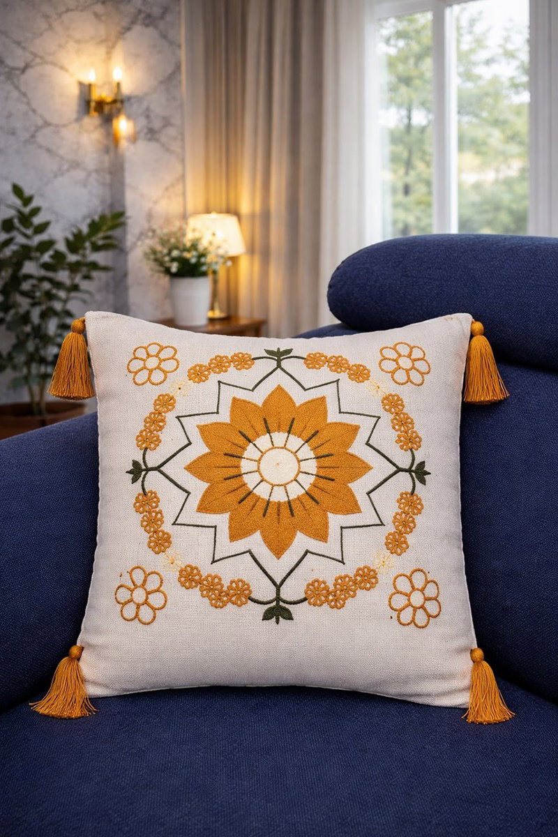 Nakışlı Kırlent Kılıfı 1018HB1195 Desen 4 Oranj