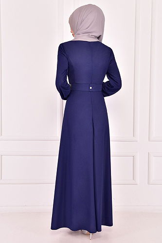 moda selvim الفستانASM2435-M إنديغو - Thumbnail