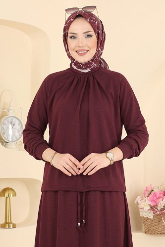 moda selvim Nervür Desen 2 li Takım 163NZRK1200 Bordo - Thumbnail