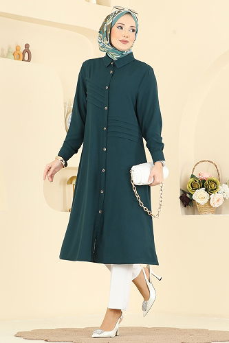 moda selvim Nervür Desenli Belmando Tunik 2011BG354 Petrol - Thumbnail