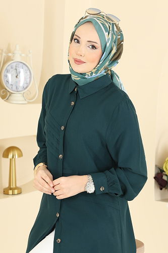 moda selvim Nervür Desenli Şık Tunik 2011BG354 Petrol - Thumbnail