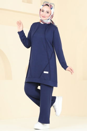 moda selvim Nervür Detay Armalı Takım 2687AYD574 Laci - Thumbnail