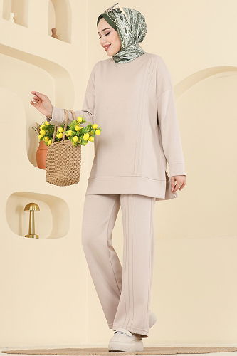 moda selvim Nervür Detay Modal Takım 2607MSZ1172 Taş - Thumbnail