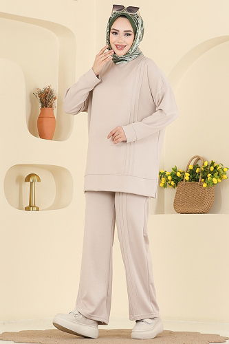 moda selvim Nervür Detay Modal Takım 2607MSZ1172 Taş - Thumbnail