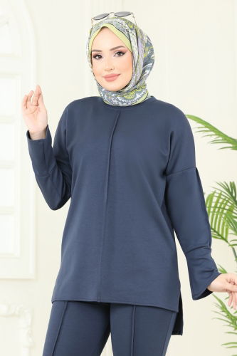 moda selvim Nervür Detay Modal Takım 5689ZNK1009 Antrasit - Thumbnail