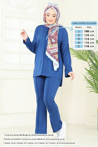 moda selvim Nervür Detay Modal Takım 5689ZNK1009 İndigo - Thumbnail