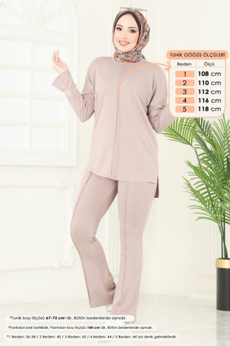 moda selvim Nervür Detay Modal Takım 5689ZNK1009 Taş - Thumbnail